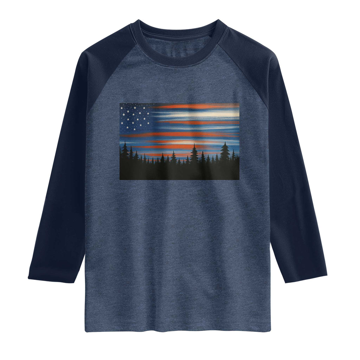 Forest Tree Wildlife Nature Outdoor American USA Flag Raglan Shirt