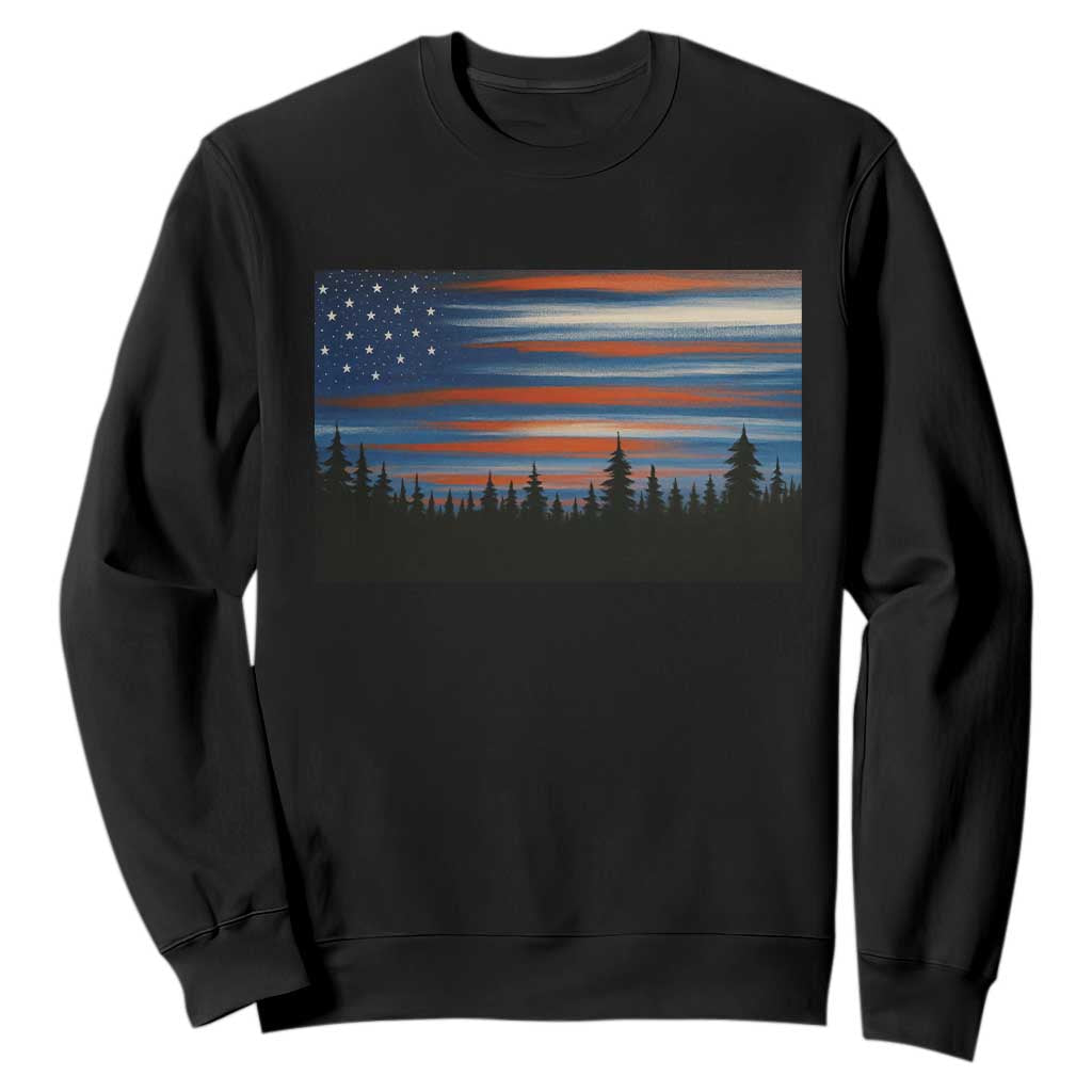 Forest Tree Wildlife Nature Outdoor American USA Flag Sweatshirt