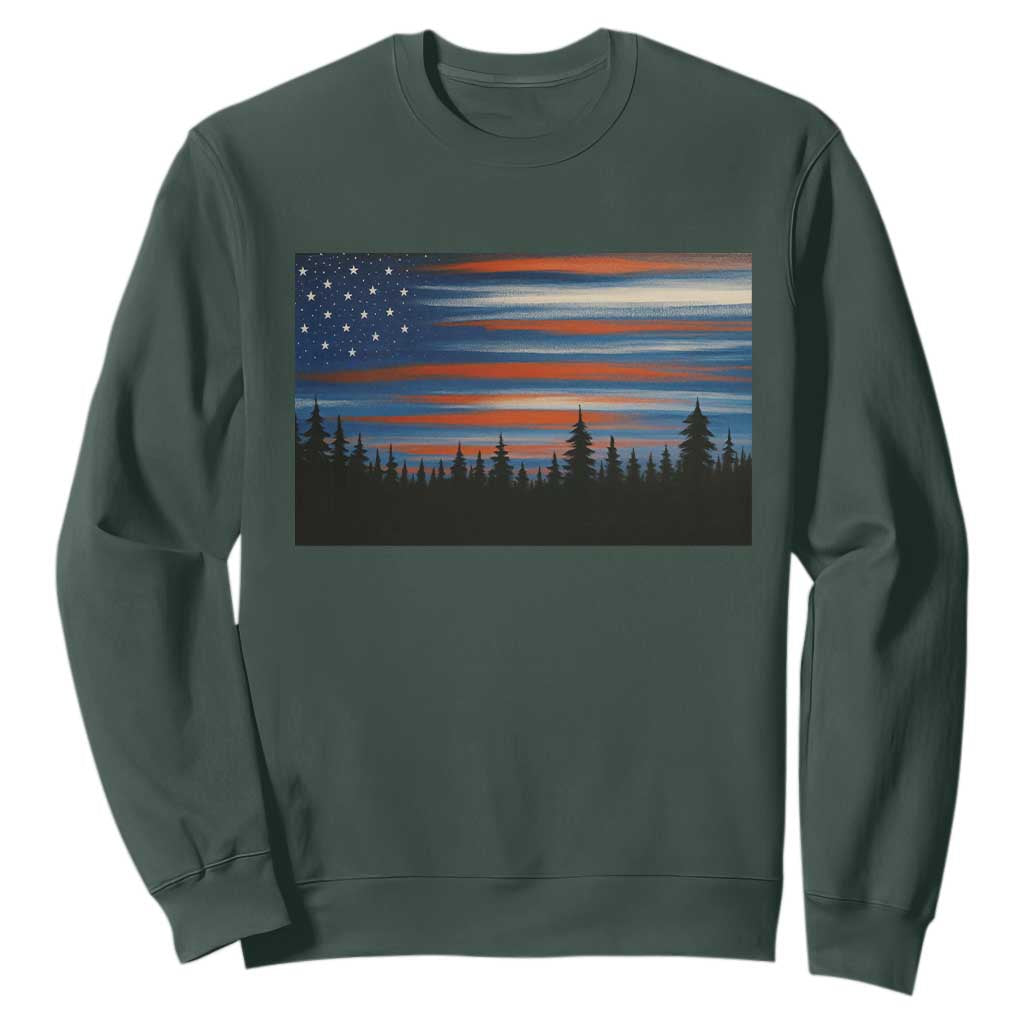 Forest Tree Wildlife Nature Outdoor American USA Flag Sweatshirt