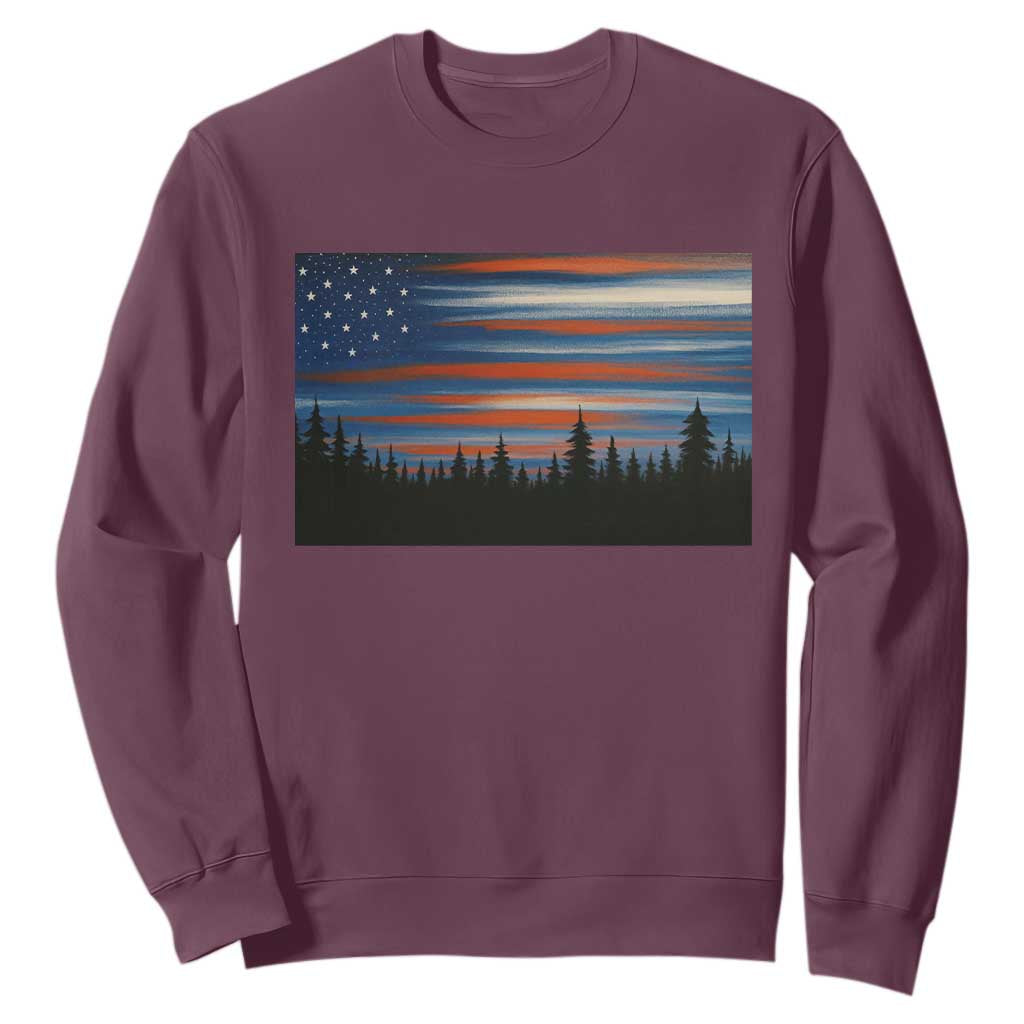 Forest Tree Wildlife Nature Outdoor American USA Flag Sweatshirt