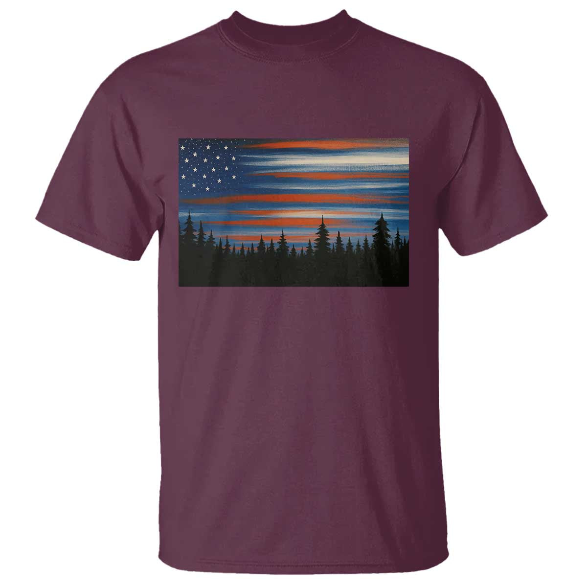 Forest Tree Wildlife Nature Outdoor American USA Flag T Shirt