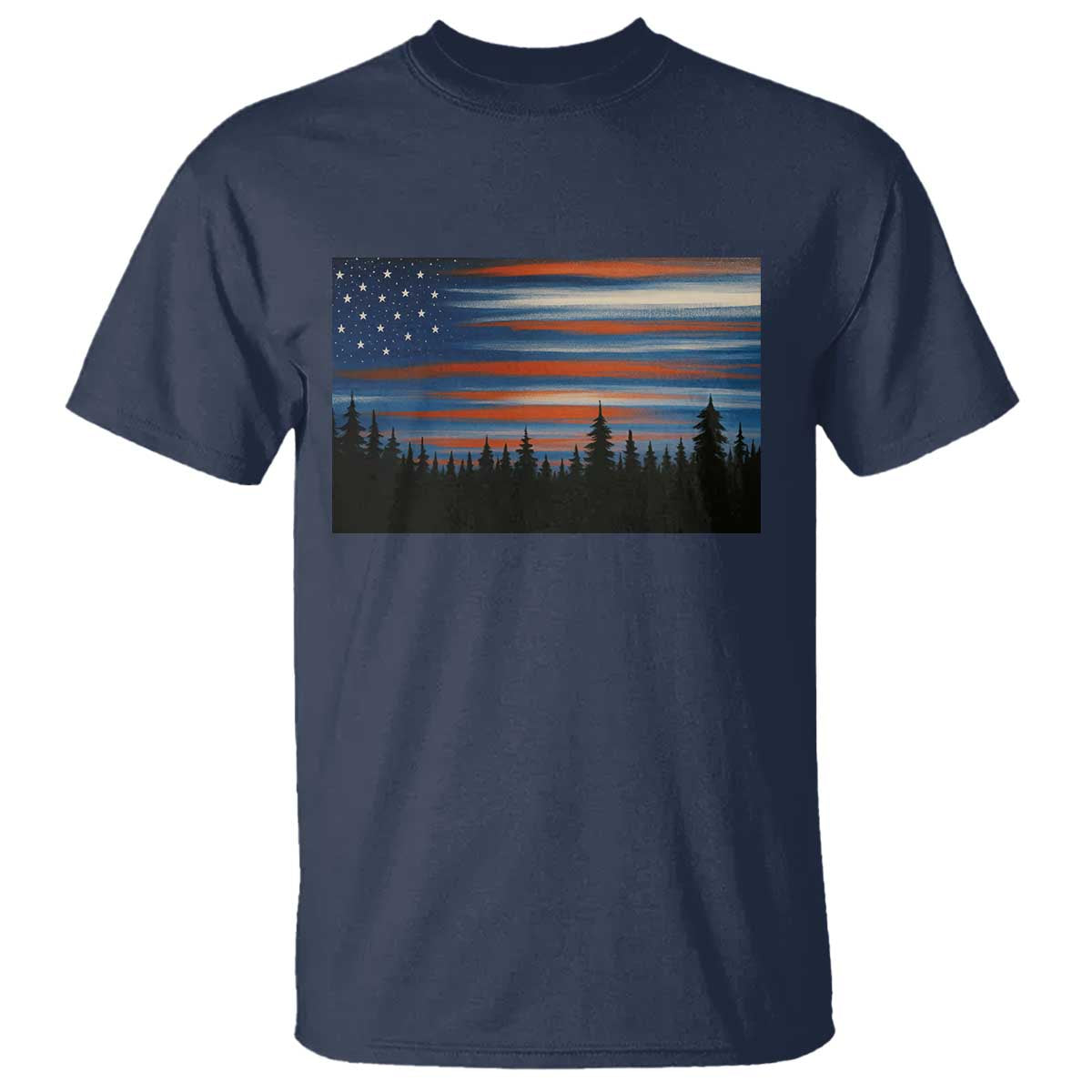 Forest Tree Wildlife Nature Outdoor American USA Flag T Shirt