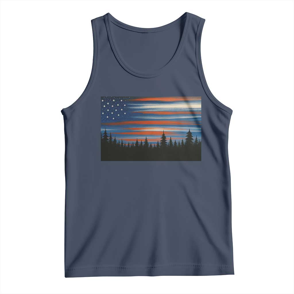Forest Tree Wildlife Nature Outdoor American USA Flag Tank Top