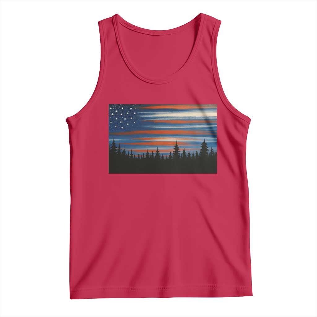 Forest Tree Wildlife Nature Outdoor American USA Flag Tank Top