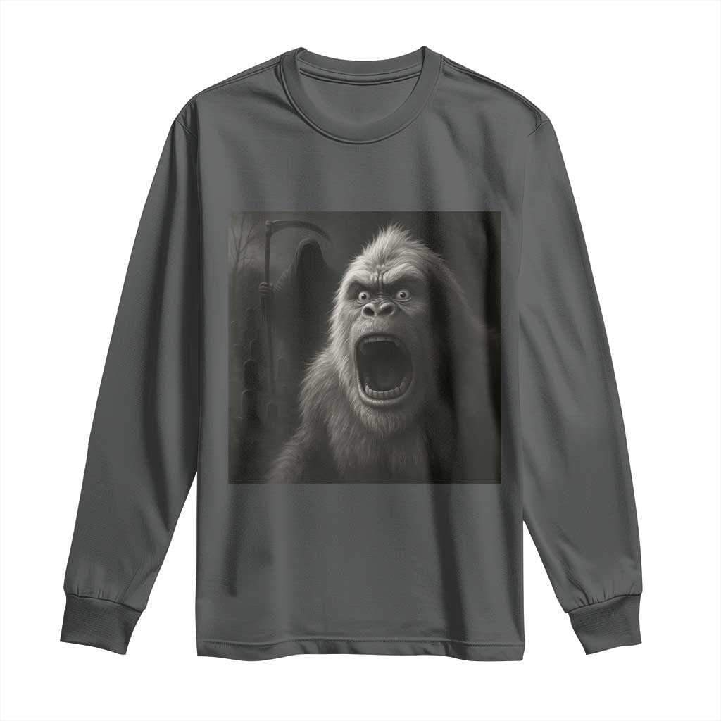 Funny Bigfoot Sasquatch Halloween The Grim Reaper Long Sleeve Shirt TS11 Dark Heather Print Your Wear