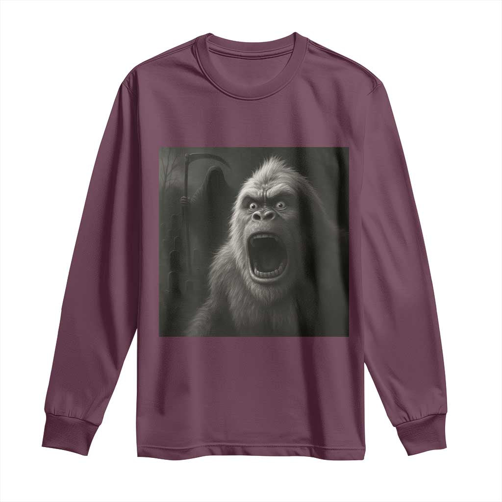 Funny Bigfoot Sasquatch Halloween The Grim Reaper Long Sleeve Shirt TS11 Maroon Print Your Wear