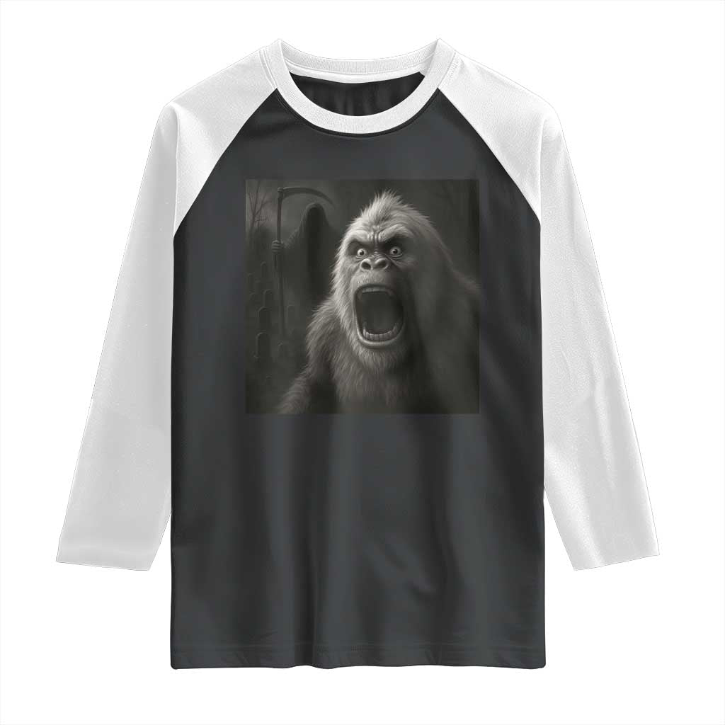 Funny Bigfoot Sasquatch Halloween The Grim Reaper Raglan Shirt TS11 Black White Print Your Wear