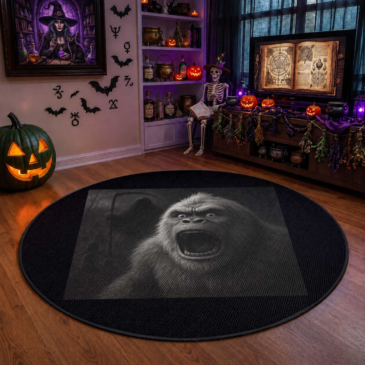 Funny Bigfoot Sasquatch Halloween The Grim Reaper Round Rug