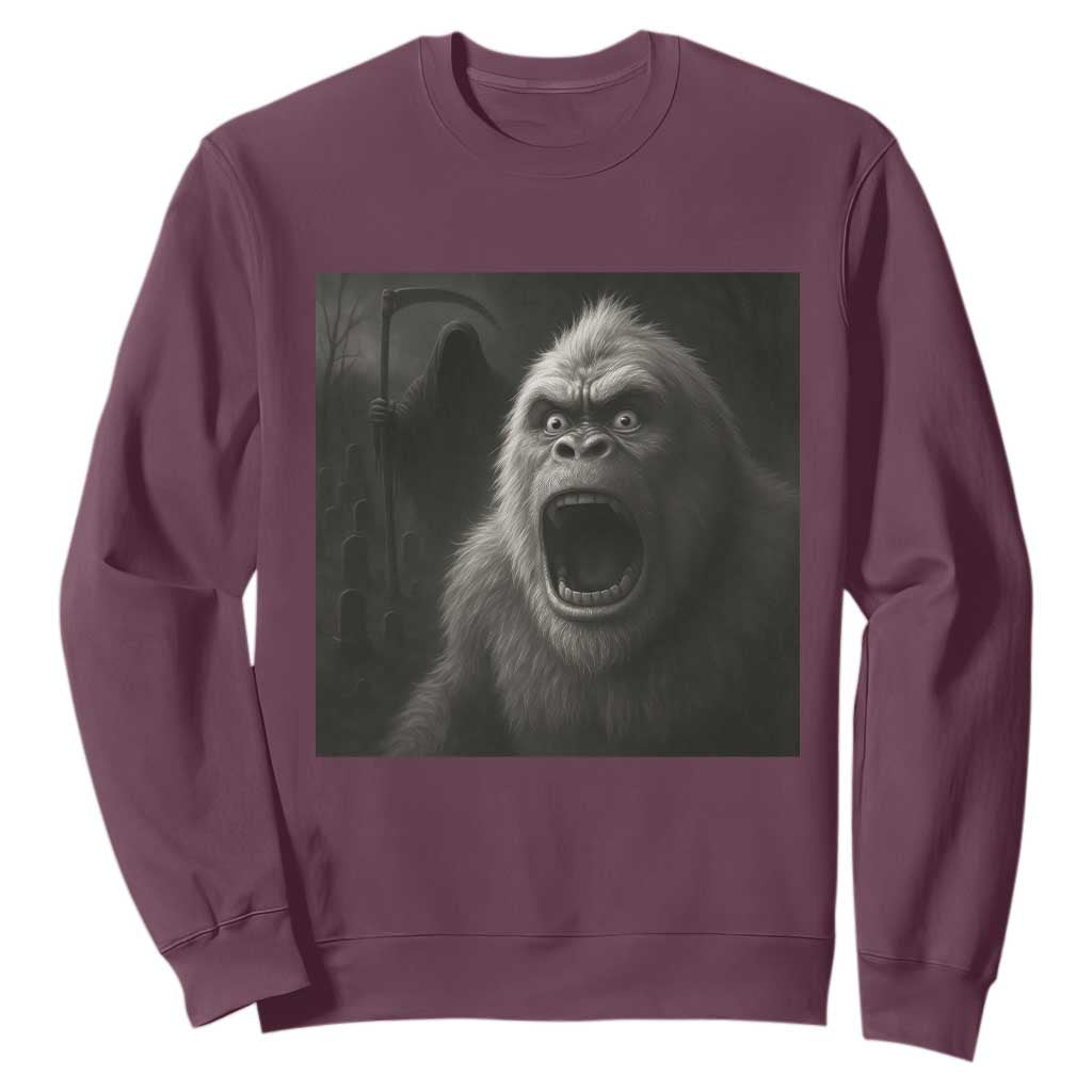 Funny Bigfoot Sasquatch Halloween The Grim Reaper Sweatshirt TS11 Maroon Print Your Wear