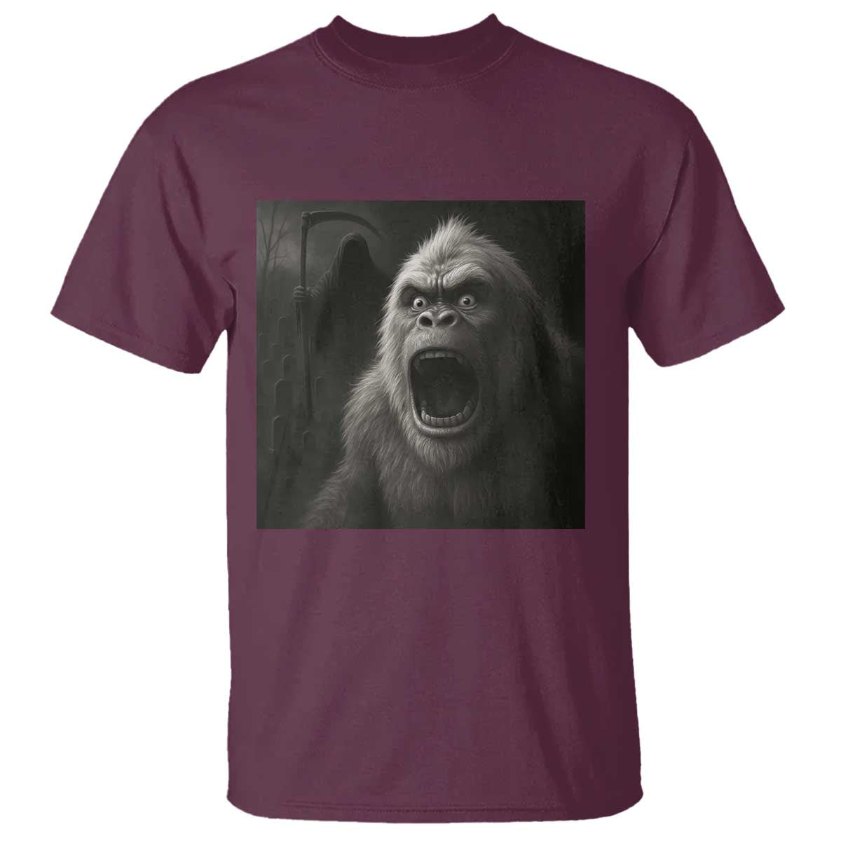 Funny Bigfoot Sasquatch Halloween The Grim Reaper T Shirt TS11 Maroon Print Your Wear