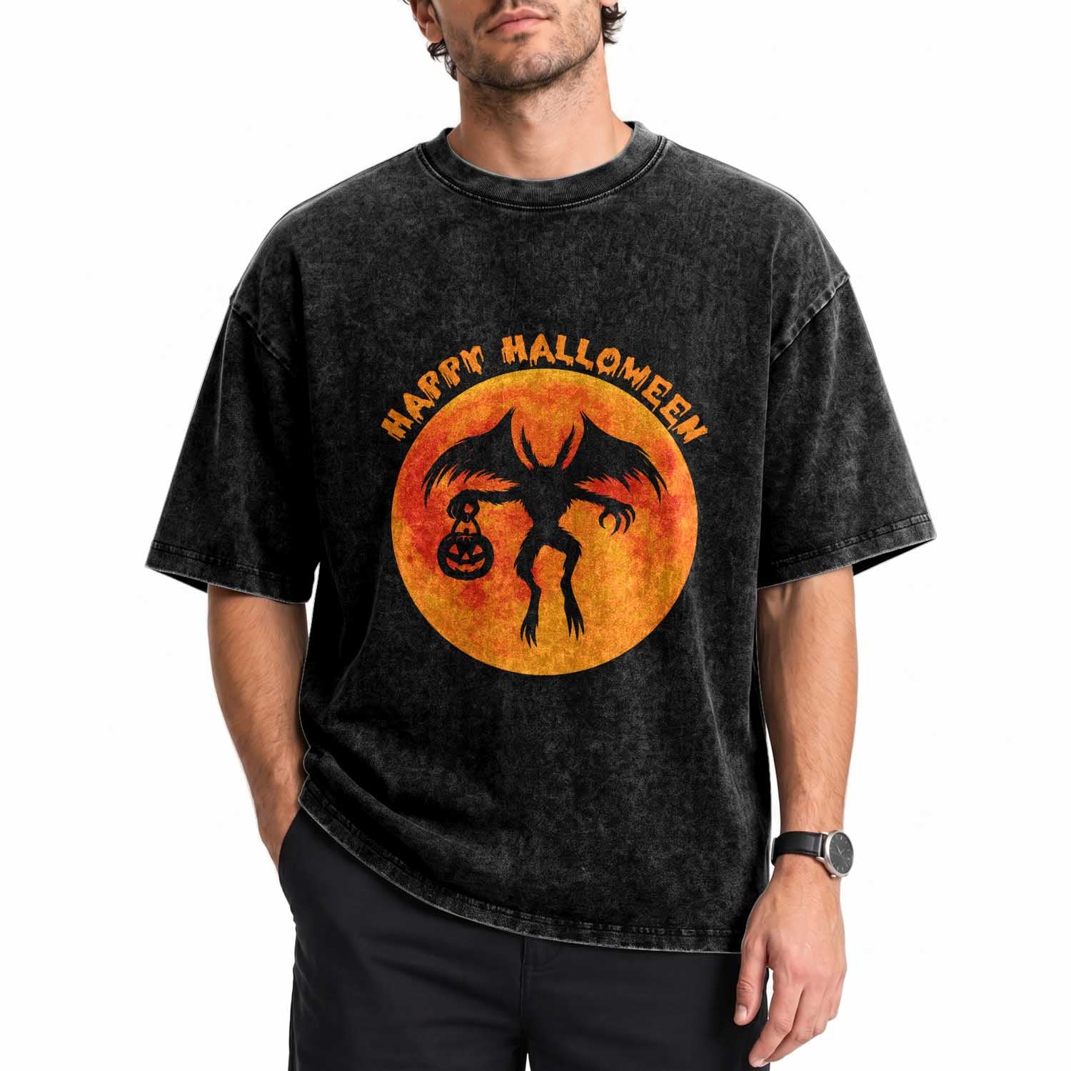 Funny Halloween Mothman Cryptid Creatures Washed Cotton T-Shirt