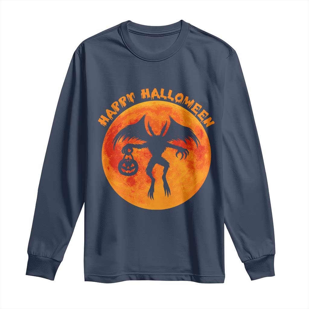 Funny Halloween Mothman Cryptid Creatures Long Sleeve Shirt TS11 Navy Print Your Wear