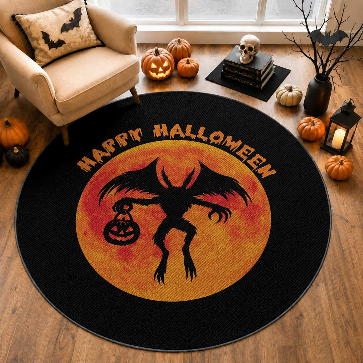 Funny Halloween Mothman Cryptid Creatures Round Rug