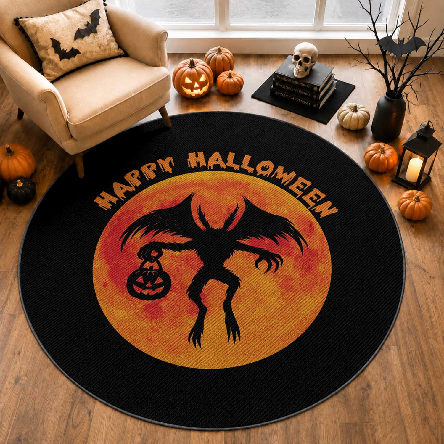 Funny Halloween Mothman Cryptid Creatures Round Rug