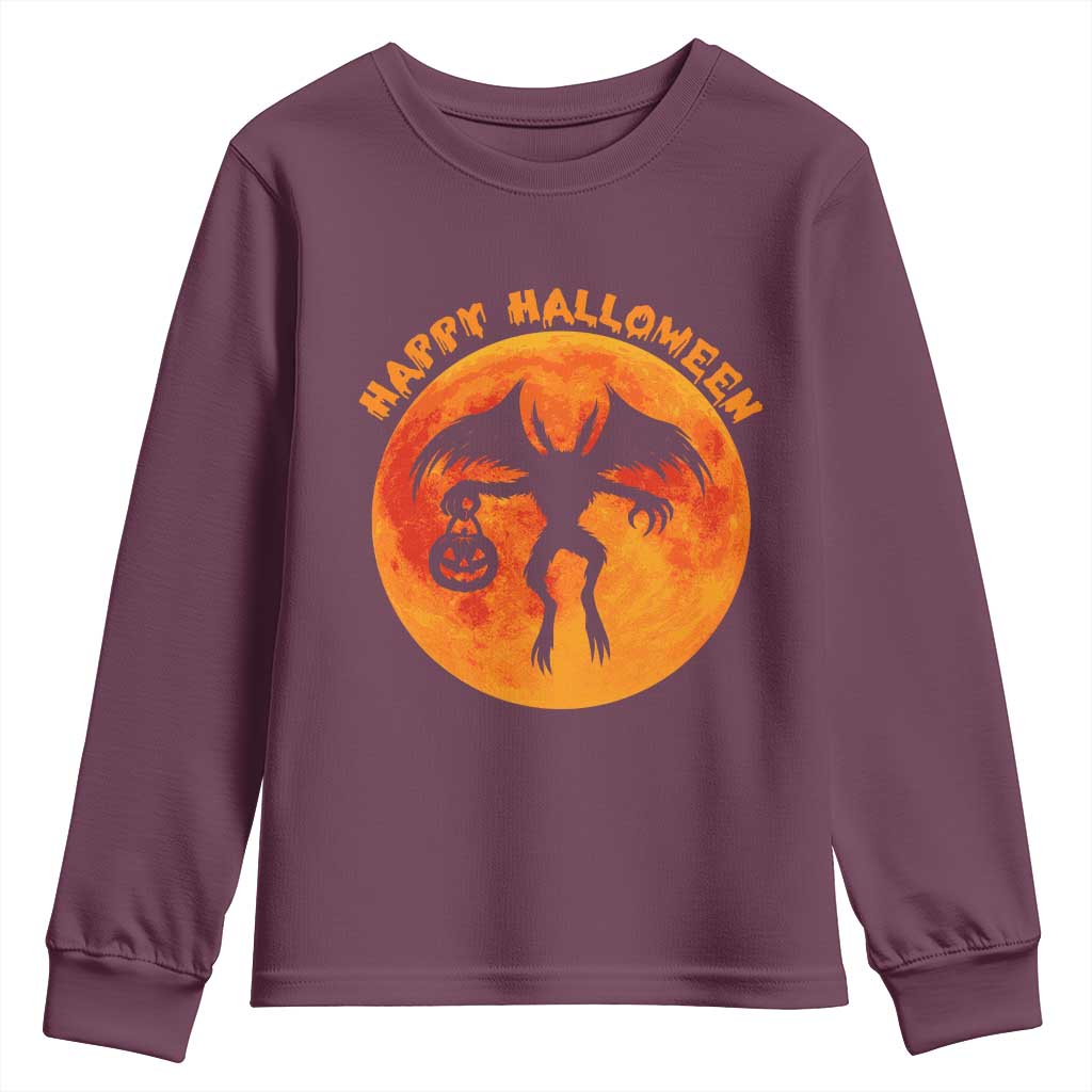 Funny Halloween Mothman Cryptid Creatures Youth Sweatshirt TS11 Maroon Print Your Wear