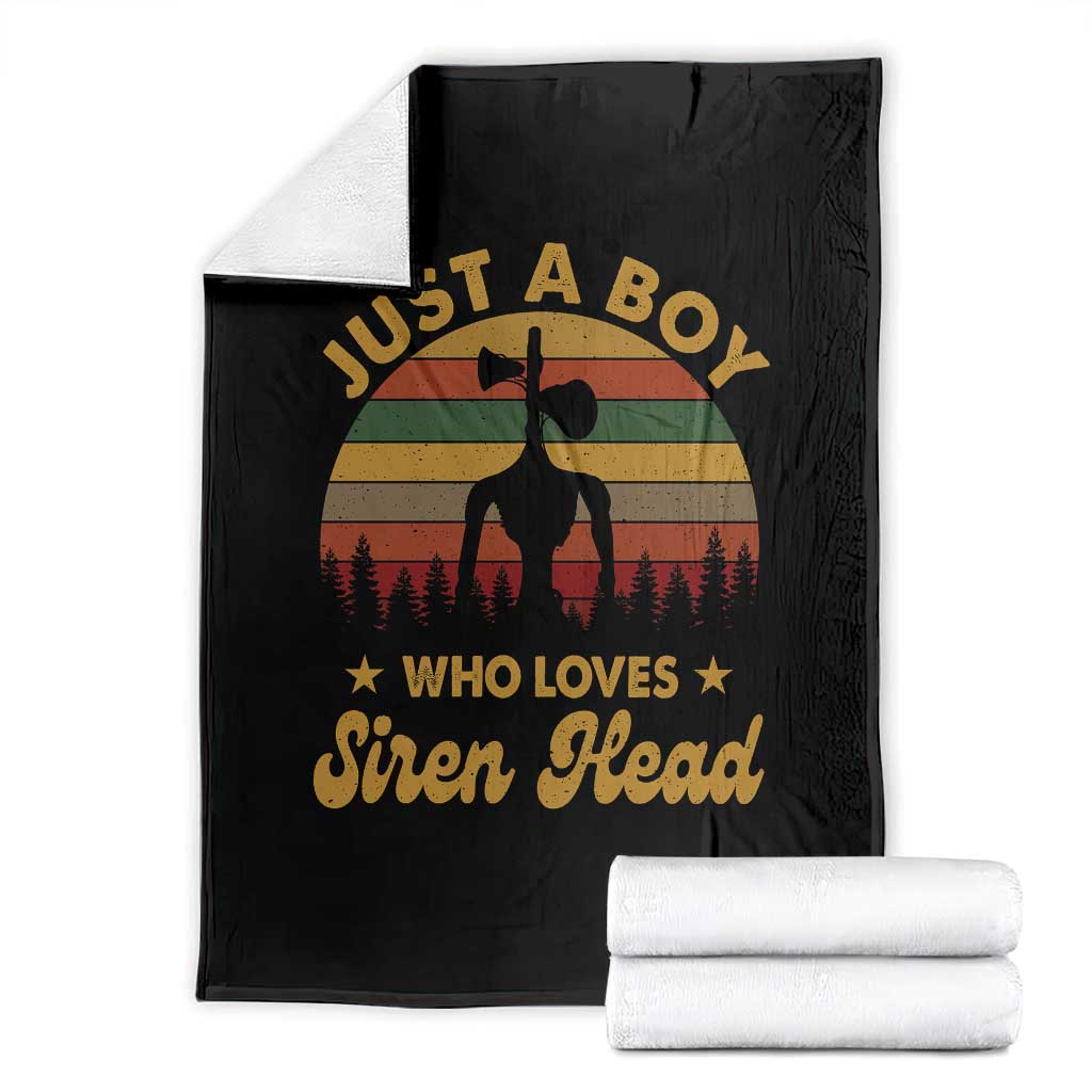 Funny Just A Boy Who Loves Siren Head Throw Blanket Supernatural Cryptid Retro Monster TS11 Black Print Your Wear