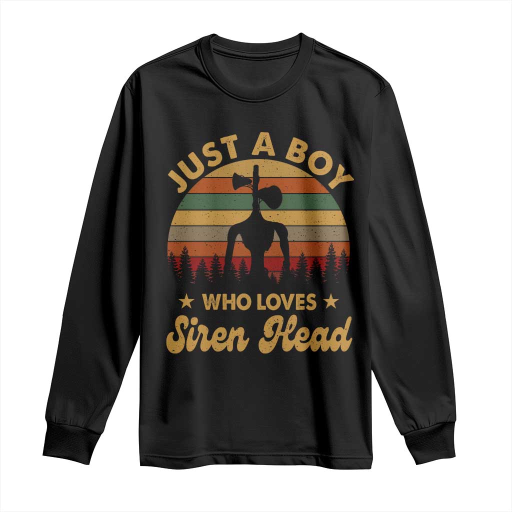 Funny Just A Boy Who Loves Siren Head Long Sleeve Shirt Supernatural Cryptid Retro Monster TS11 Black Print Your Wear