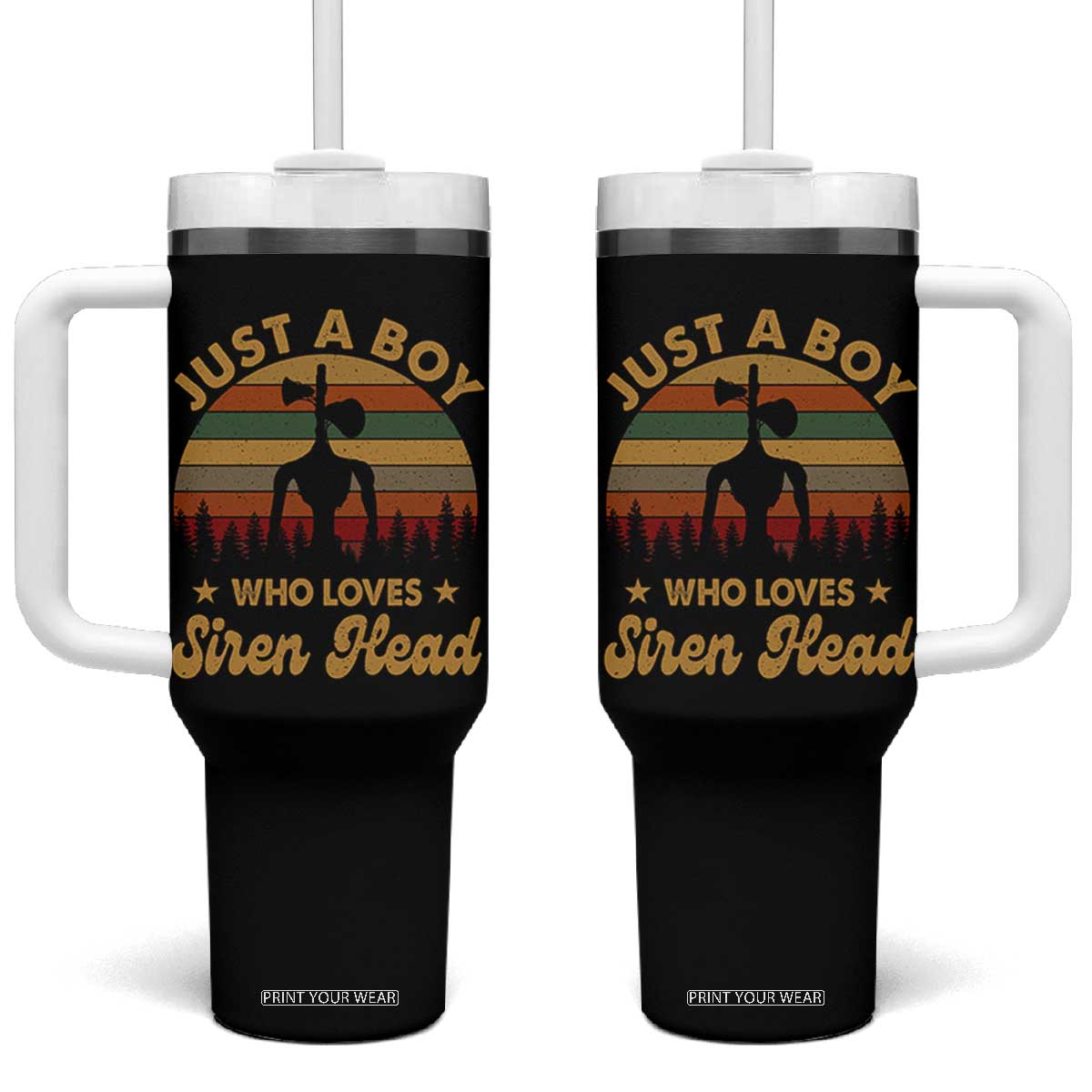 Funny Just A Boy Who Loves Siren Head Tumbler With Handle Supernatural Cryptid Retro Monster TS11 One Size: 40 oz Black Print Your Wear