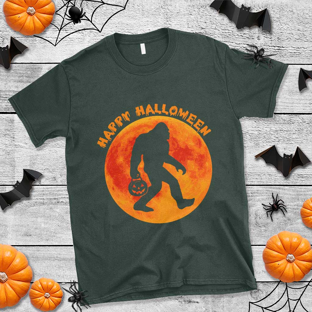 Funny Halloween Bigfoot T Shirt Sasquatch Full Moon Jack O Lantern TS11 Dark Forest Green Print Your Wear