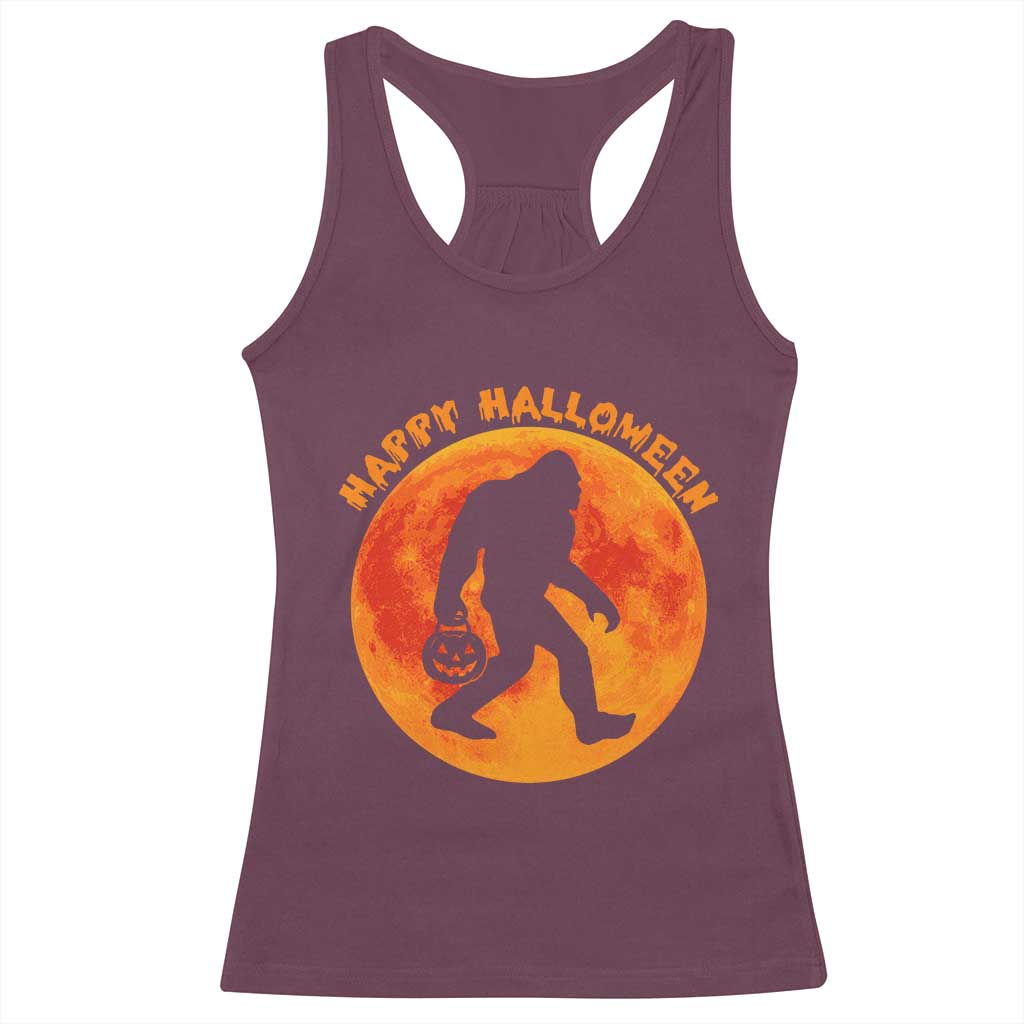 Funny Halloween Bigfoot Racerback Tank Top Sasquatch Full Moon Jack O Lantern TS11 Maroon Print Your Wear