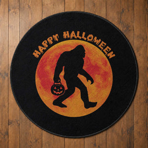 Funny Halloween Bigfoot Round Rug Sasquatch Full Moon Jack O Lantern