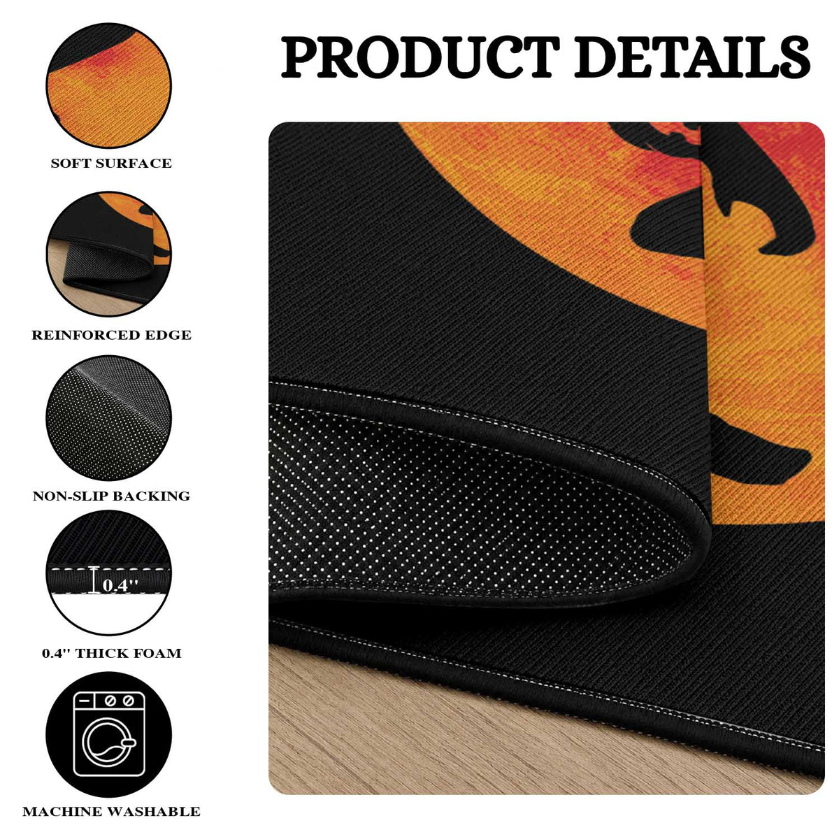 Funny Halloween Bigfoot Round Rug Sasquatch Full Moon Jack O Lantern