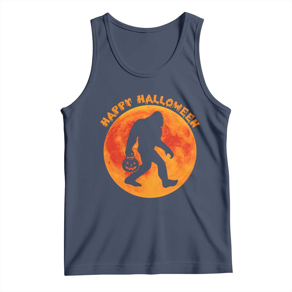 Funny Halloween Bigfoot Tank Top Sasquatch Full Moon Jack O Lantern TS11 Navy Print Your Wear