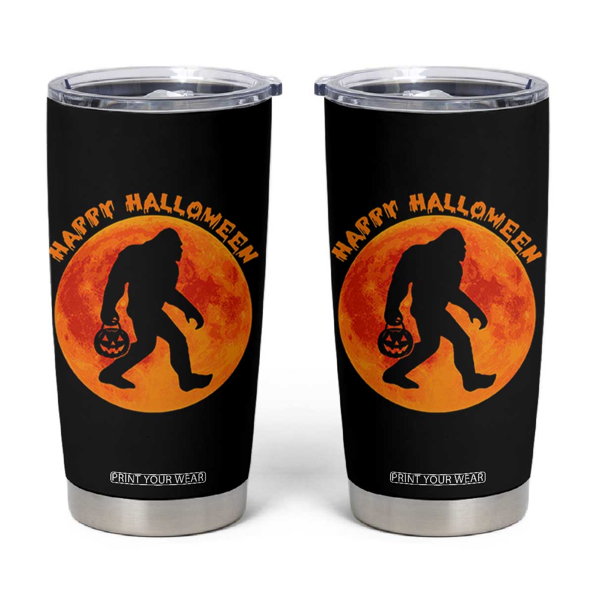Funny Halloween Bigfoot Tumbler Cup Sasquatch Full Moon Jack O Lantern TS11 Black Print Your Wear