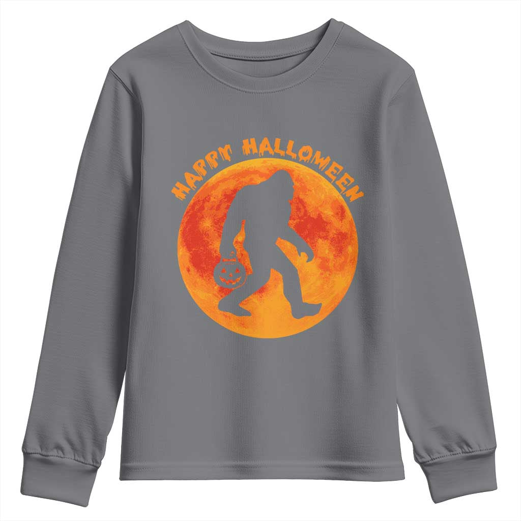 Funny Halloween Bigfoot Youth Sweatshirt Sasquatch Full Moon Jack O Lantern TS11 Charcoal Print Your Wear