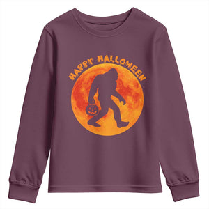 Funny Halloween Bigfoot Youth Sweatshirt Sasquatch Full Moon Jack O Lantern TS11 Maroon Print Your Wear