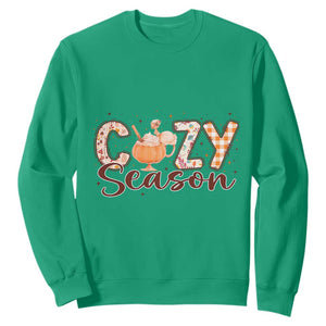 Cozy Season Thanksgiving Sweatshirt Autumn Pumpkin Spice Latte TS11 Irish Green Print Your Wear