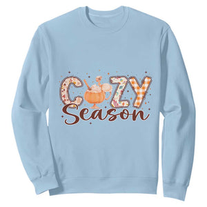 Cozy Season Thanksgiving Sweatshirt Autumn Pumpkin Spice Latte TS11 Light Blue Print Your Wear