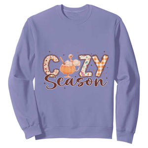 Cozy Season Thanksgiving Sweatshirt Autumn Pumpkin Spice Latte TS11 Violet Print Your Wear