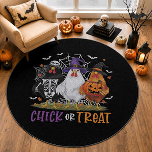 Funny Halloween Round Rug Chick Or Treat Chicken Farm Witches Skeleton