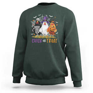 Funny Halloween Sweatshirt Chick Or Treat Chicken Farm Witches Skeleton TS11 Dark Forest Green Print Your Wear