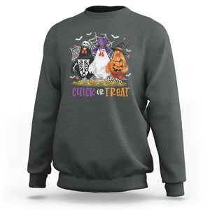 Funny Halloween Sweatshirt Chick Or Treat Chicken Farm Witches Skeleton TS11 Dark Heather Print Your Wear