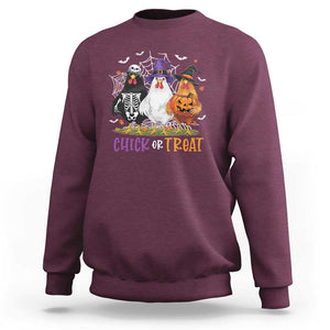 Funny Halloween Sweatshirt Chick Or Treat Chicken Farm Witches Skeleton TS11 Maroon Print Your Wear