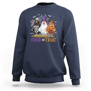 Funny Halloween Sweatshirt Chick Or Treat Chicken Farm Witches Skeleton TS11 Navy Print Your Wear