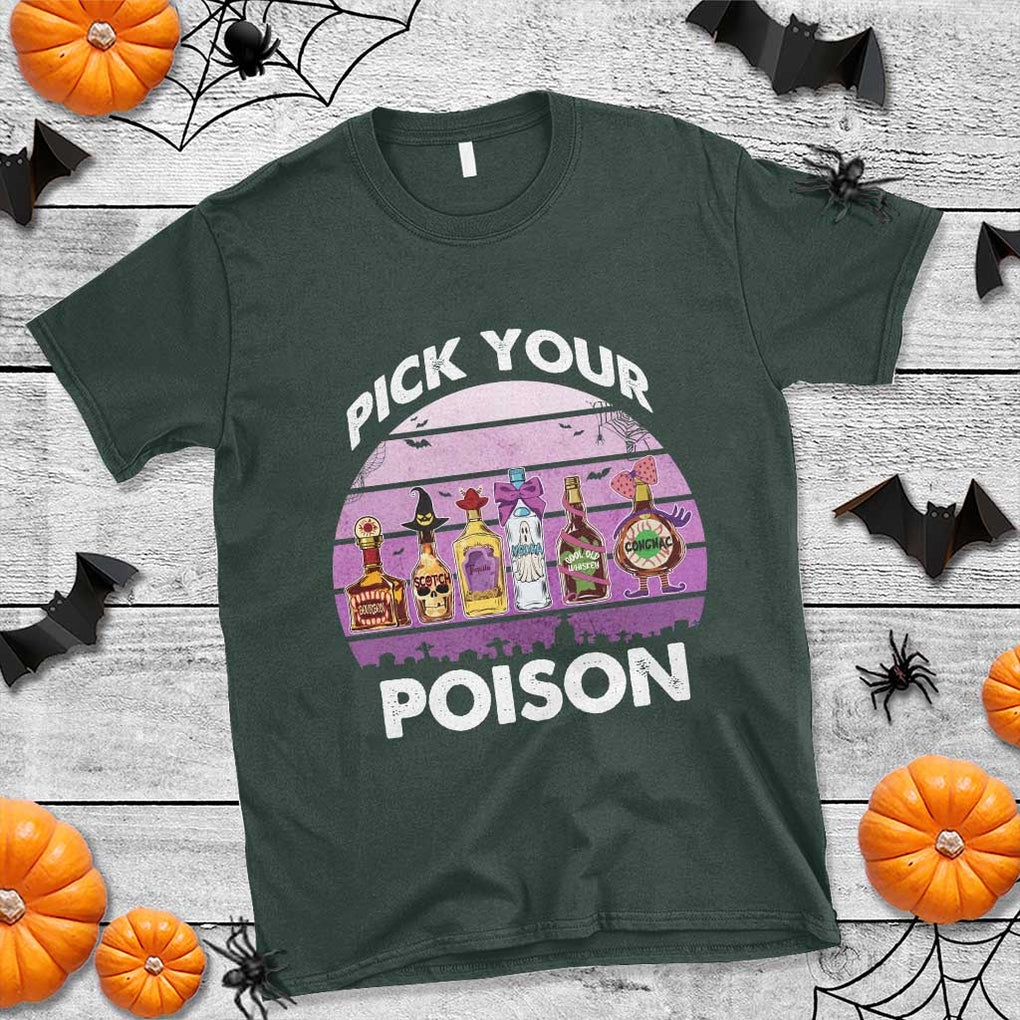 Funny Halloween T Shirt Pick Your Poison Wine Bottles Witch TS11 Dark Forest Green Print Your Wear