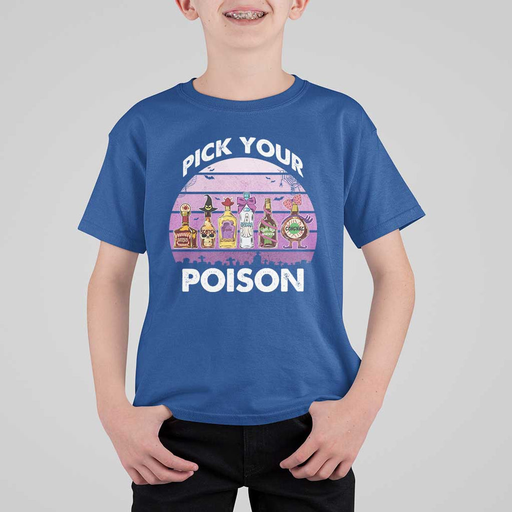 Funny Halloween T Shirt For Kid Pick Your Poison Wine Bottles Witch TS11 Royal Blue Print Your Wear