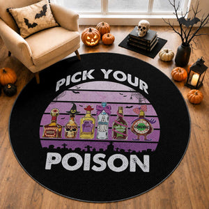 Funny Halloween Round Rug Pick Your Poison Wine Bottles Witch