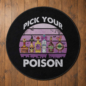Funny Halloween Round Rug Pick Your Poison Wine Bottles Witch