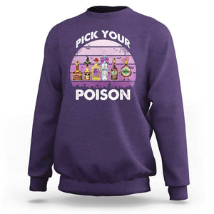 Funny Halloween Sweatshirt Pick Your Poison Wine Bottles Witch TS11 Purple Print Your Wear