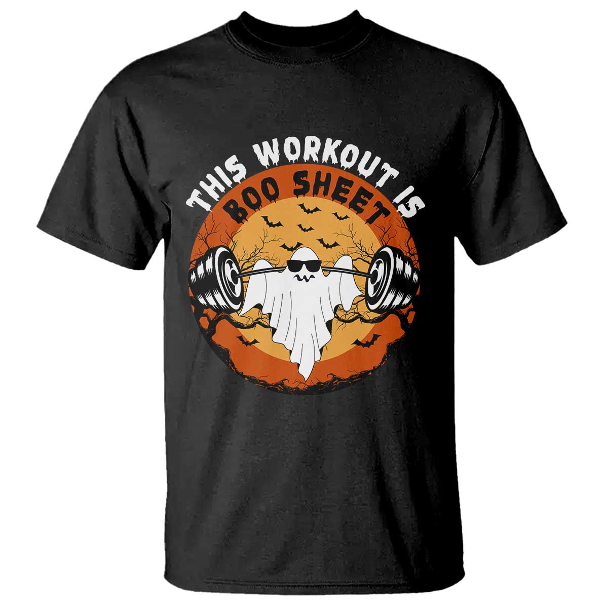 Funny Halloween Gym Fitness T Shirt This Workout Is Boo Sheet Ghost Humor
