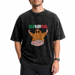 Funny Halloween Washed Cotton T-Shirt Gabaghoul Ghost Italian Flag Ham