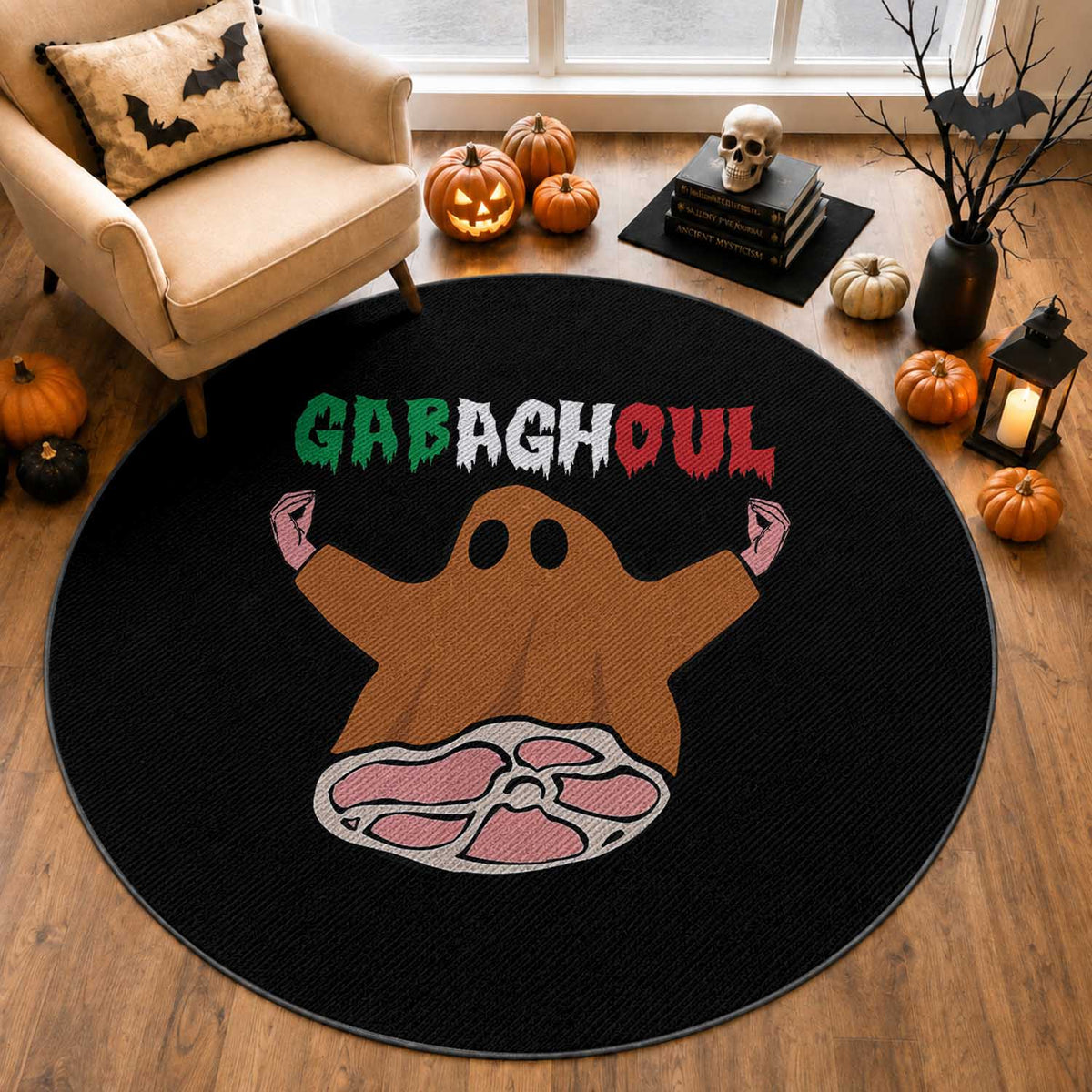 Funny Halloween Round Rug Gabaghoul Ghost Italian Flag Ham
