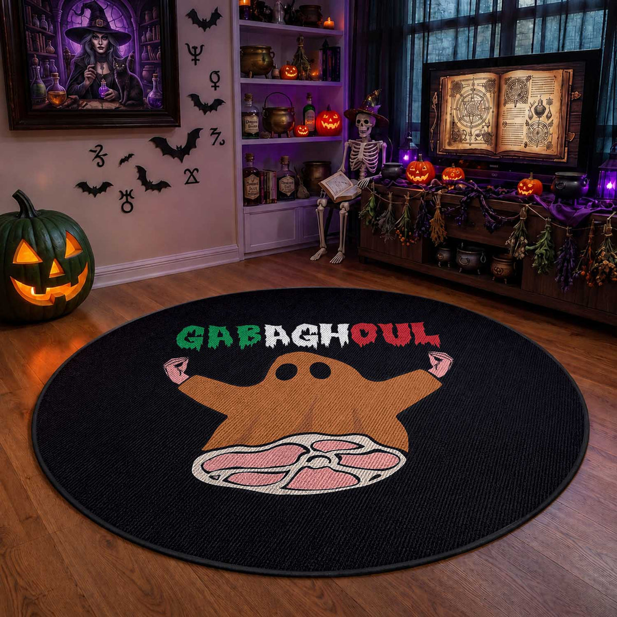 Funny Halloween Round Rug Gabaghoul Ghost Italian Flag Ham