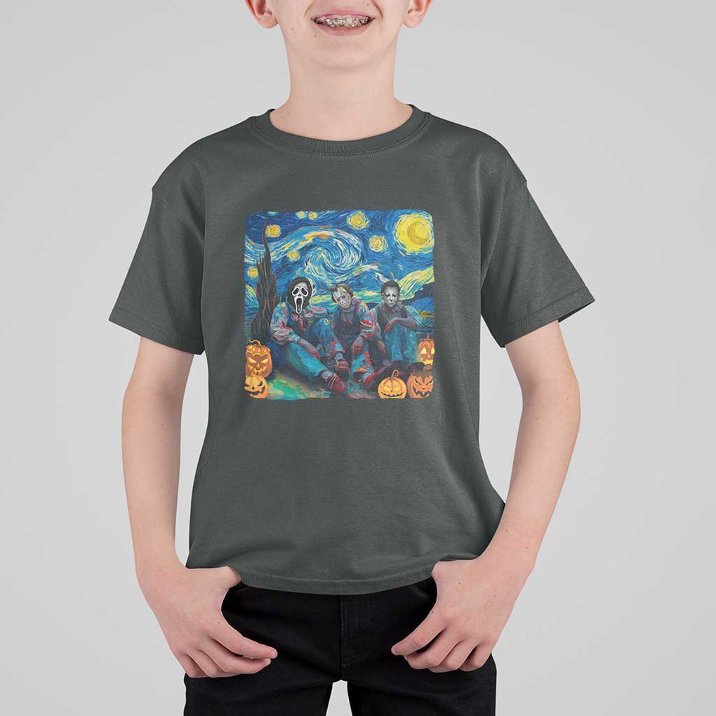 Halloween T Shirt For Kid Scary Murderers Starry Night Pumpkin Vincent Van Gogh TS11 Dark Heather Print Your Wear