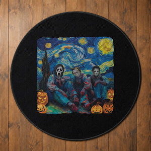 Halloween Round Rug Scary Murderers Starry Night Pumpkin Vincent Van Gogh