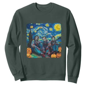 Halloween Sweatshirt Scary Murderers Starry Night Pumpkin Vincent Van Gogh TS11 Dark Forest Green Print Your Wear